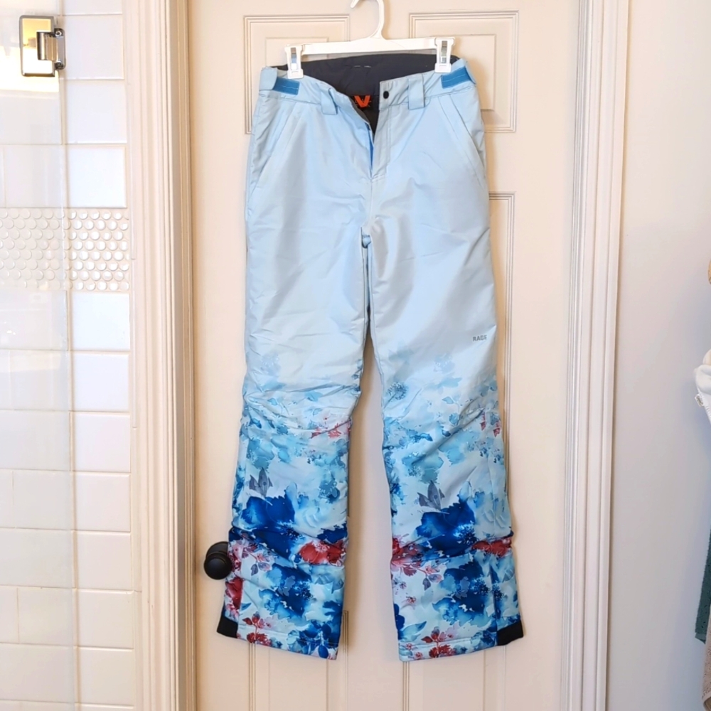 Orage Kids Snow Pants - Light Blue with Multicolor Pattern